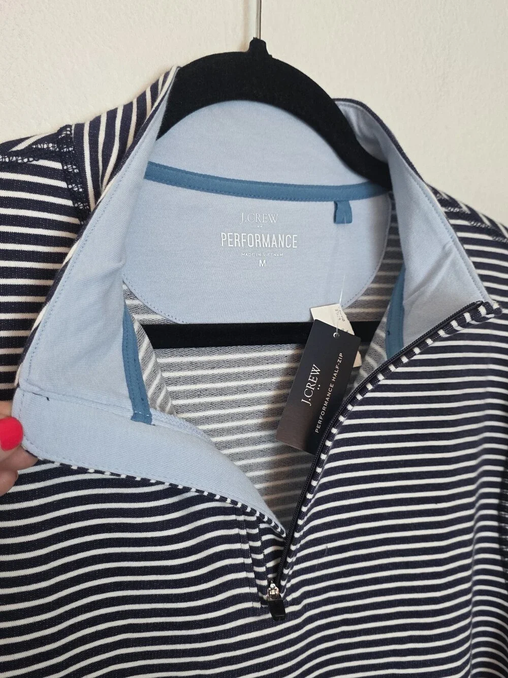 🚨NEW J CREW Men's Striped Performance Half-Zip Sweatshirt Coastal Nautical Sz M
